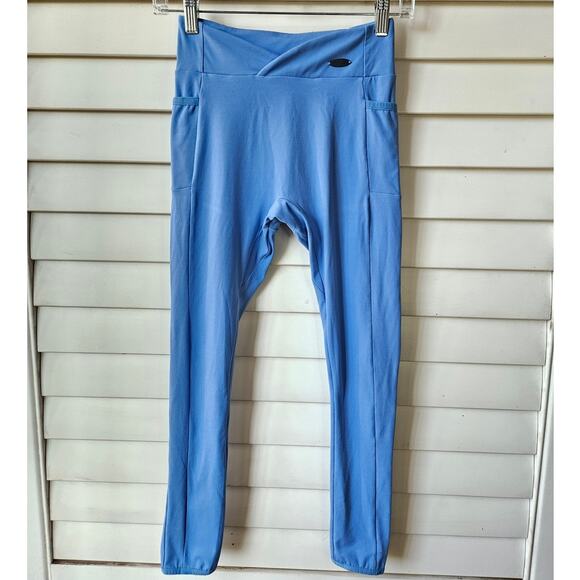 Gymshark Malibu Blue Poise Leggings Crossover High Waist Ankle Length Small - Picture 1 of 11